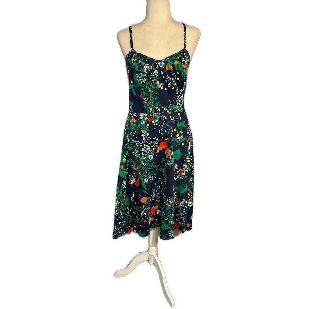 Womens Blue Green Red White Floral V Neck Tank Knee Length Dress Large